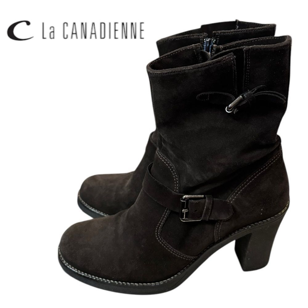 La Canadienne Women's Charlotte Moto Stone Oiled Suede Leather Ankle Boots 9